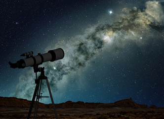 Wall Mural - telescope pointing to the bright milky way