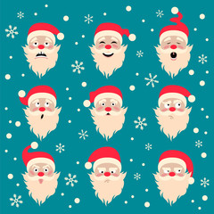 Wall Mural - santa claus character. emotions icon set. merry christmas