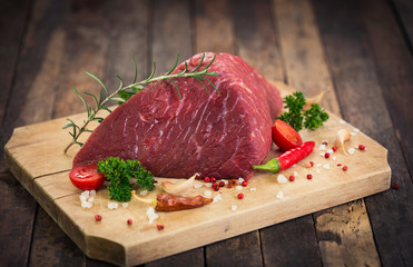 Raw beef meat with spices