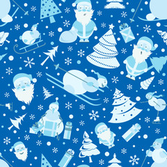 Wall Mural - christmas seamless pattern. colour flat design with santa claus
