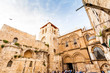 Entrance to the Church of the Holy Sepulchre. Patio and the main facade. Jerusalem, Israel.