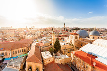 Old City Of Jerusalem With The Aerial View. View Of The Church Of The Holy Sepulchre, Israel.