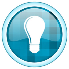 Aufkleber - Blue circle vector bulb icon. Round internet glossy idea button. Web design graphic element. 