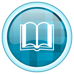 Aufkleber - Blue circle vector book icon. Round internet glossy library button. Web design graphic element. 