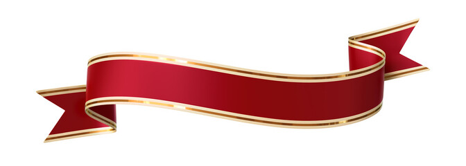 Wall Mural - curled red ribbon banner with gold border - arc up and down with wavy ends