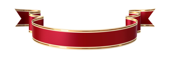 Wall Mural - curled red ribbon banner with gold border - arc down and double wavy ends