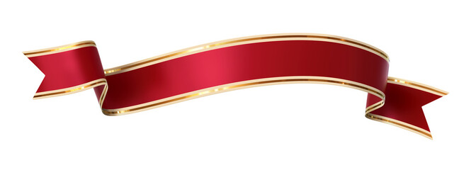 Wall Mural - curled red ribbon banner with gold border - arc up and wavy ends - front and back