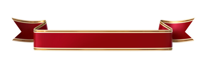 Wall Mural - curled red ribbon banner with gold border - straight and wavy ends