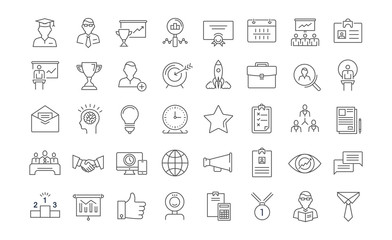 Wall Mural - Set Vector Flat Line Icons Business Training