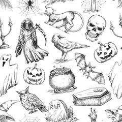 Wall Mural - Halloween sketch seamless pattern