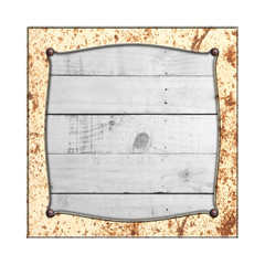 Wall Mural - set 8. rusty metal frame on white rustic wood.