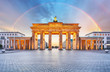 Leinwandbild Motiv Berlin Brandenburger gate with rainbow.