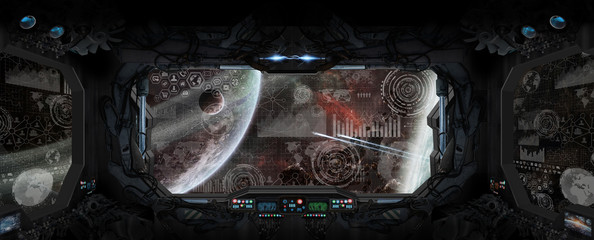 Wall Mural - view of outer space from the window of a space station