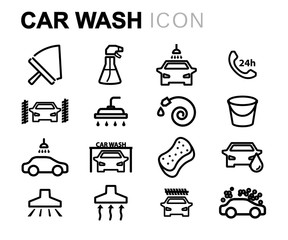 Canvas Print - Vector black line car wash icons set