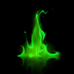 Vector Green Magic Fire Flame Bonfire Isolated on Background