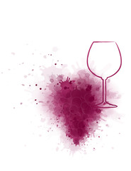 Wall Mural - red wine glass with grunge grape