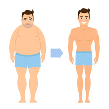Cartoon Vector Man Before And After Weight Loss