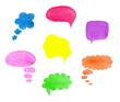 watercolor speech, dialog, thought clouds, bubbles and other shapes in different colors