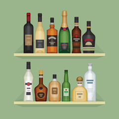 Wall Mural - Different alcohol bottle on the shelf. Alcohol drinks and bevera