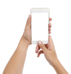 Wall Mural - touching on cellphone isolated