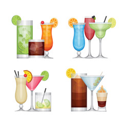 Wall Mural - Set of different alcohol cocktail by glasses. Flat design style,