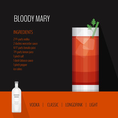 Wall Mural - Glass of cocktail bloody mary on black background. Cocktail menu