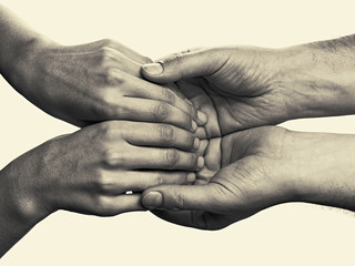 men's hands hold the female palms on toned background. this image isolated for easy transfer in your