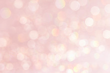 Bokeh Soft Pastel Pink Background With Blurred Golden Lights. Festive Background.