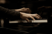 Hands Musician Playing The Piano Closeup 