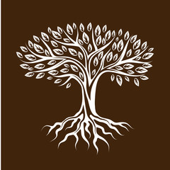 abstract stylized tree with roots and leaves. natural illustration