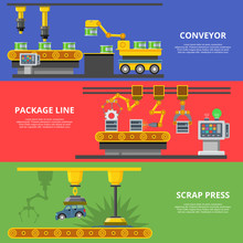 Linear Flat Manufacture Conveyor Package Line Scrap Press Vector
