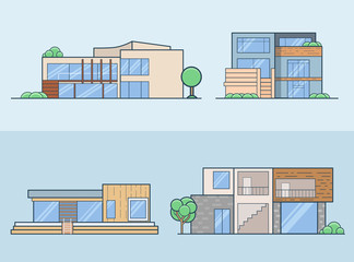 Wall Mural - Linear Flat House model front side view vector set Real Estate