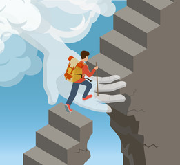 Wall Mural - Flat isometric Hand cloud climber ladder vector. 3d God support