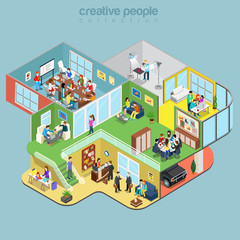 Wall Mural - flat isometric office interior department staff vector 3d