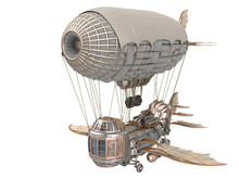 3d Illustration Of A Fantasy Airship In Steampunk Style On Isolated White Background