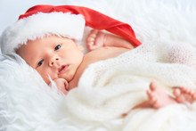 Sleeper Newborn Baby In  Christmas Santa Cap