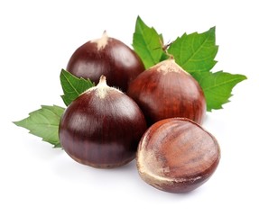 Sticker - Chestnuts with leafs isolated