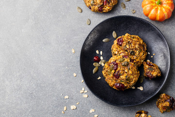 Wall Mural - Pumpkin cookies with cranberries Copy space
