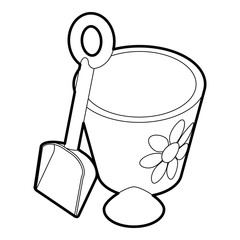 Wall Mural - Children bucket with shovel icon. Outline illustration of bucket with shovel vector icon for web