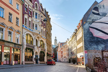 Poster - Street in Old city of Riga at Christmas