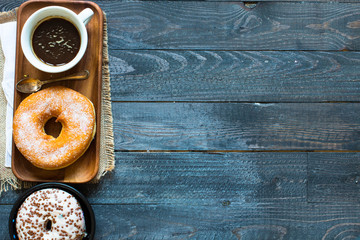 Colorful Donuts breakfast composition with different color styles