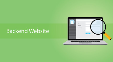 backend website concept with laptop and magnifying glass