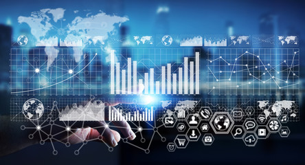 Aufkleber - Businessman touching digital graph interface 3D rendering