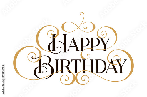Happy Birthday Handwritten Modern Brush Black Text Gold