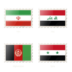 Wall Mural - Postage stamp with the image of Iran, Iraq, Afghanistan, Syria flag.