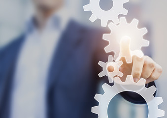 Business process automation and workflow improvement, businessman touching gears