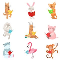 Sticker - Funny Animal Characters Reading Books Set