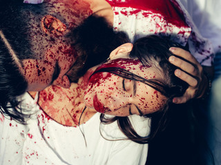 Wall Mural - halloween couple with blood