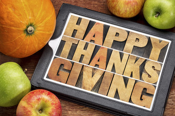 Wall Mural - Happy Thanksgiving on tablet