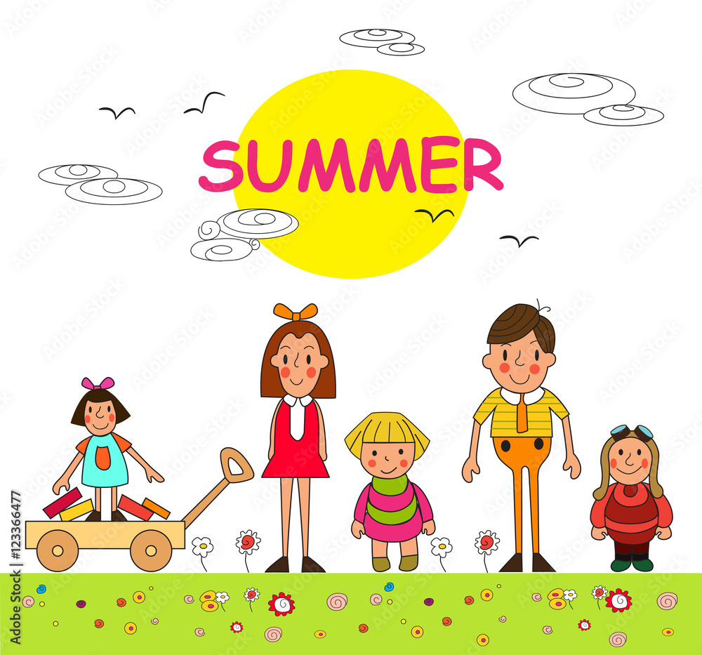 Kids playing outside isolated on white background. Vector illustration ...